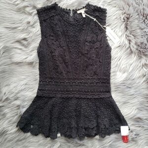 Rebecca Taylor Lace-Mix Sleeveless Peplum Top 00